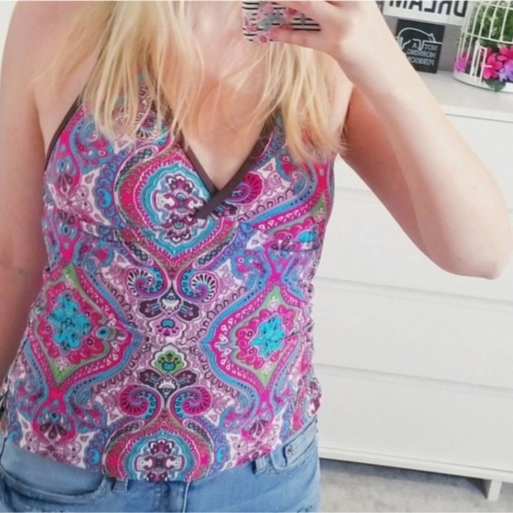 ATHLETA Paisley Racerback Tankini Swim Top
